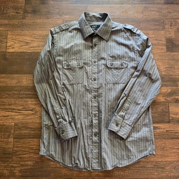 Alfani Stripe Button Down Epaulets Long Sleeve - Picture 2 of 6